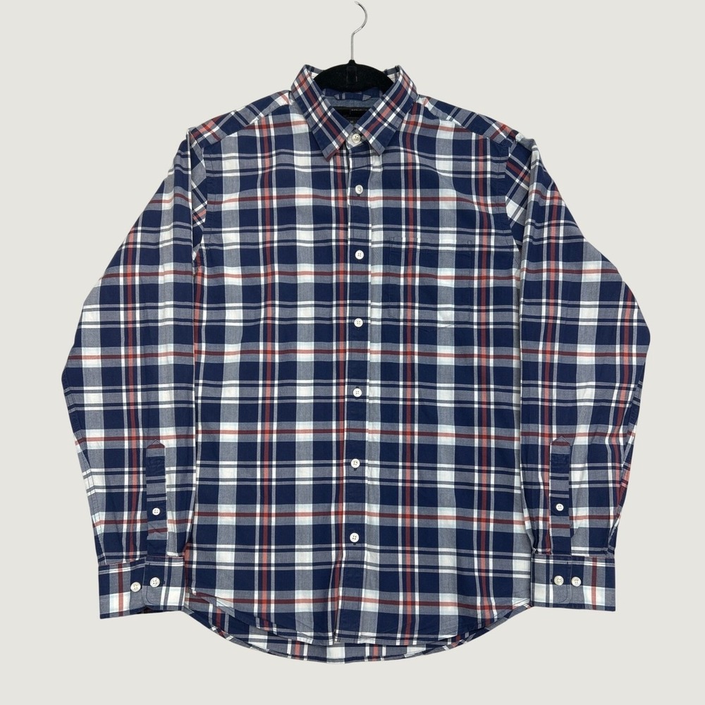 Banana Republic Button Down Mens M Blue Plaid Soft Wash Slim Fit Shirt Cotton